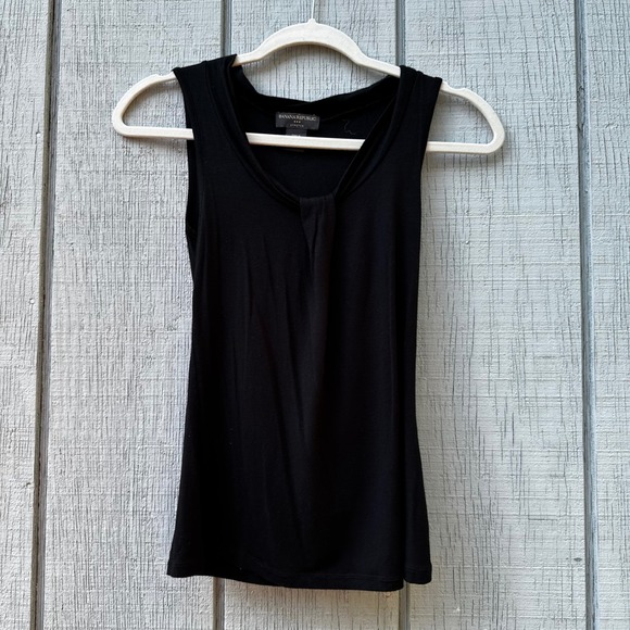 Banana Republic Stretch Sleeveless Tank Top Black Pleated Front XS Casual Basic - Picture 1 of 6